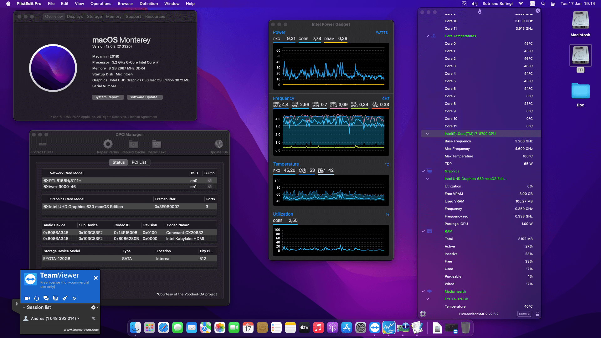 Success Hackintosh macOS Monterey 12.6.2 Build 21G320 in HP Prodesk 400 G5 SFF
